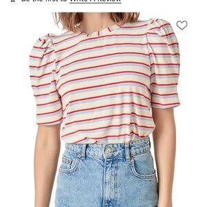 English Factory Stripe Knit Puff Sleeve Top Size Small